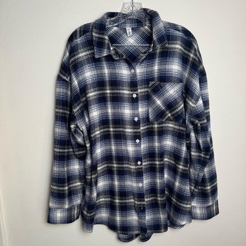 BP Blue‎ and Cream softest flannel Plaid Shirt Grunge Fall